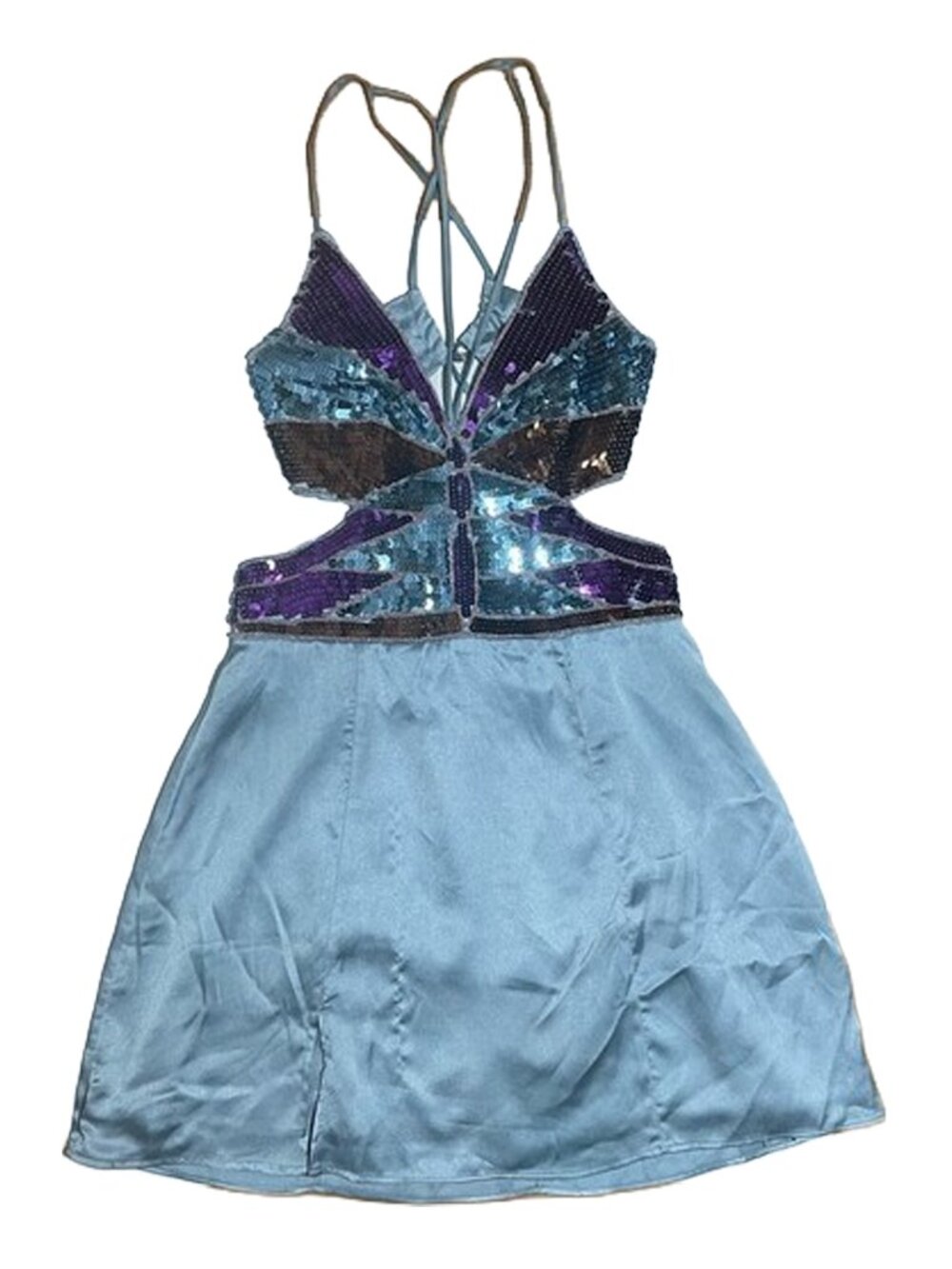 Sequin Butterfly Satin Mini Dress